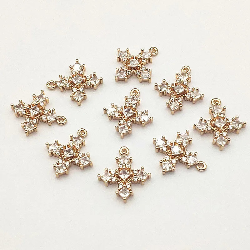 50pcs Cubic Zirconia Cross Charm for DIY Jewelry, Findings