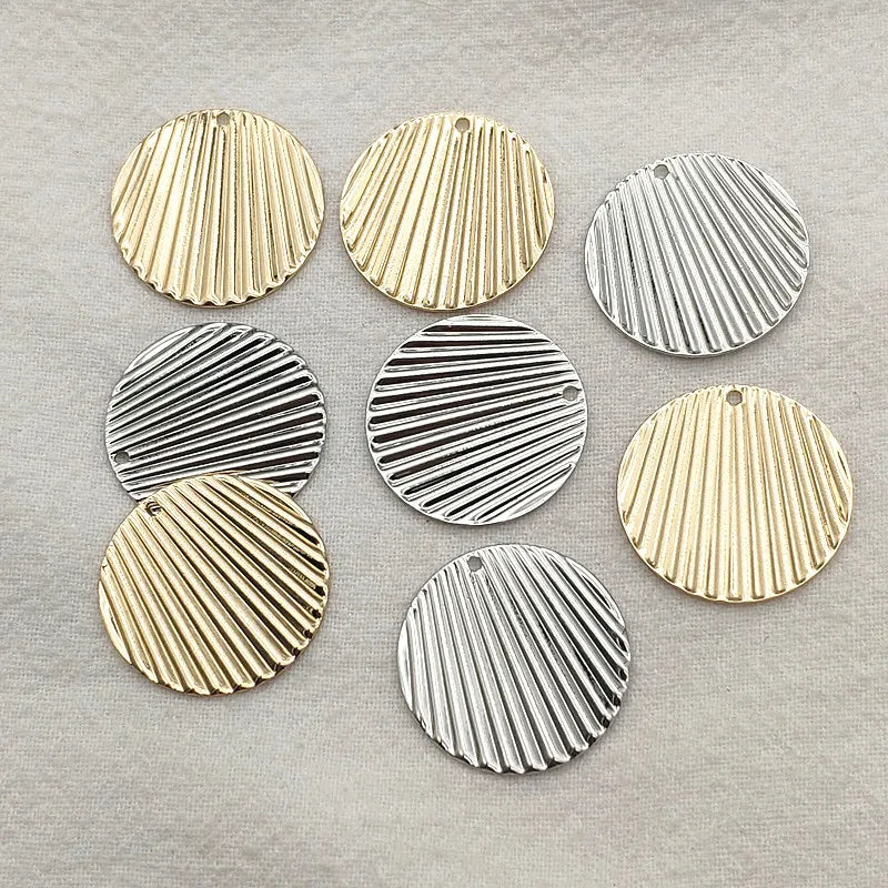 21mm Brass Charm Stripe Round Pendants 100pcs