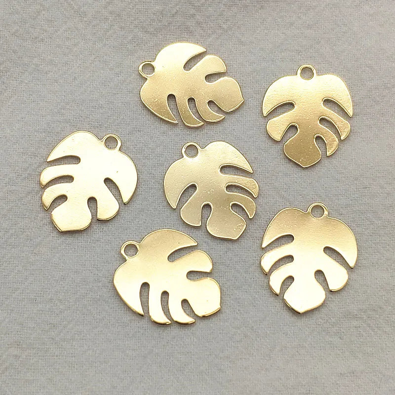 100pcs Brass Leaf Charm Necklace Earrings DIY Jewelry Findings 22x17mm