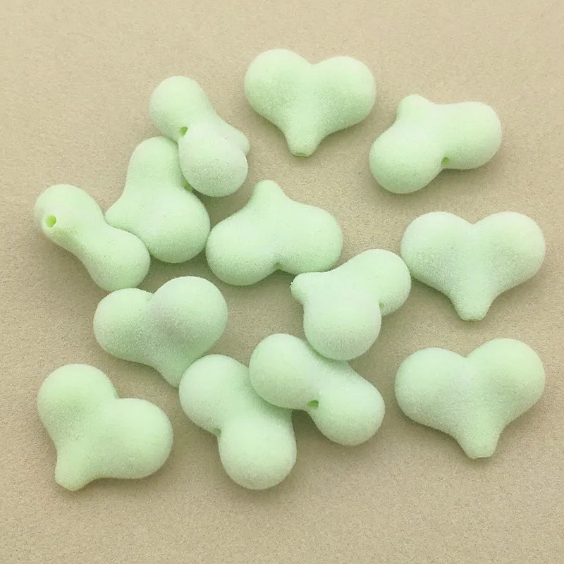Flocking Effect Heart Beads For Earrings/Necklace DIY Parts