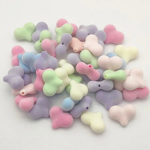 Flocking Effect Heart Beads For Earrings/Necklace DIY Parts