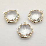 Clear Glass Hexagon Copper Pendants - 50pcs for DIY Jewelry Making