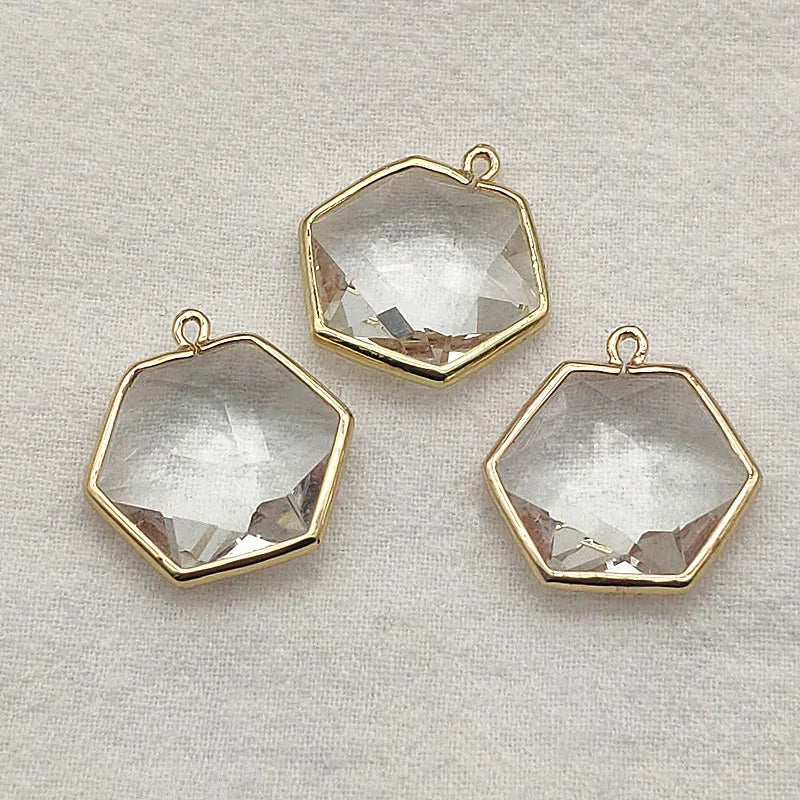 Clear Glass Hexagon Copper Pendants - 50pcs for DIY Jewelry Making