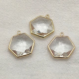 Clear Glass Hexagon Copper Pendants - 50pcs for DIY Jewelry Making