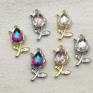 100pcs Tulips Pendants Glass Charm For Jewelry Making