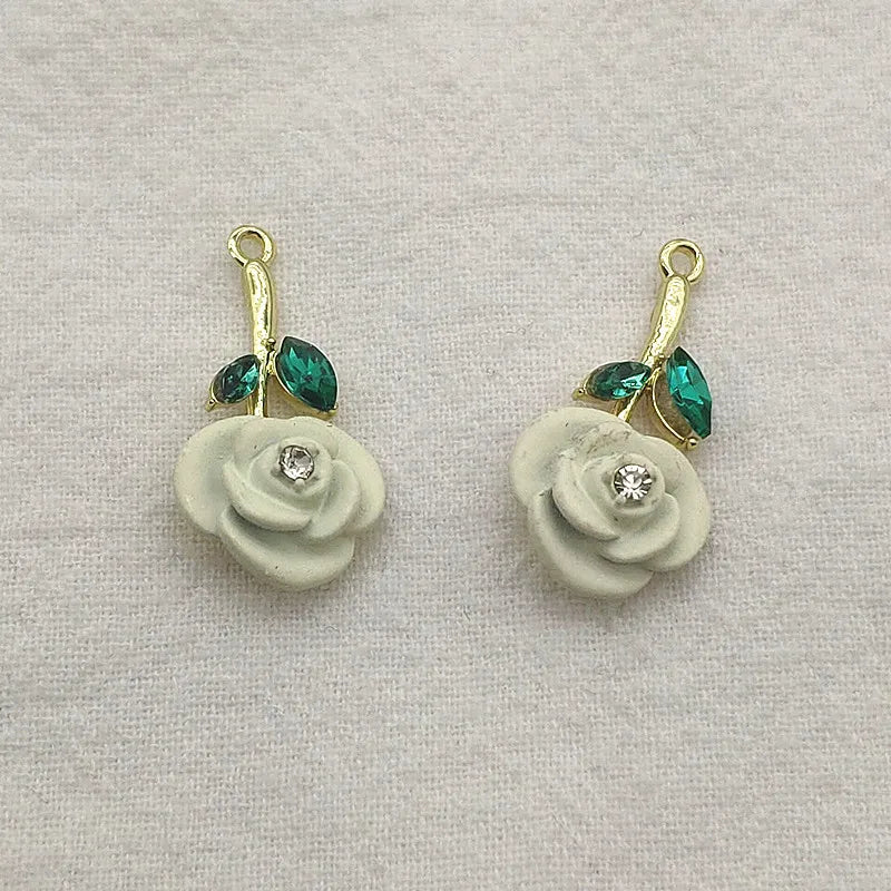 Arrival! 25x13mm 50pcs Rhinestone Rose Flower Charm For DIY Jewelry