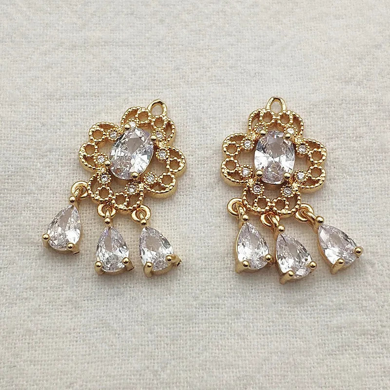 30pcs Cubic Zirconia/Copper Drop Flower Charm For DIY Jewelry