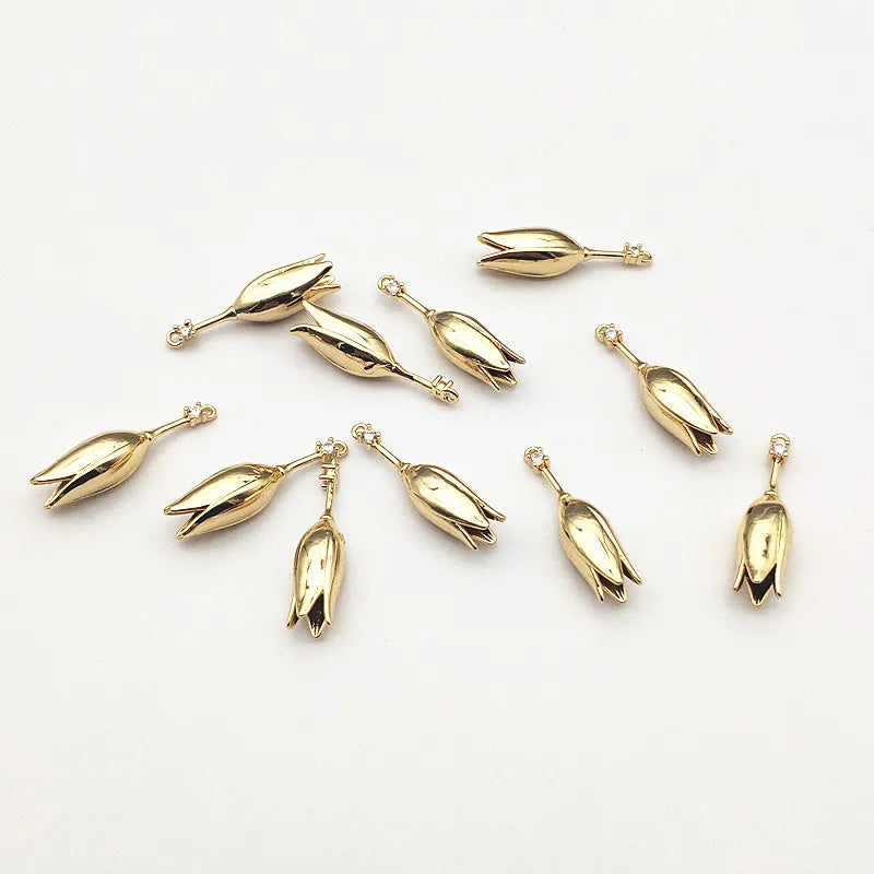 Copper/Zirconia Flower Charm 28x7mm 50pcs for Earrings DIY