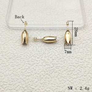 Copper/Zirconia Flower Charm 28x7mm 50pcs for Earrings DIY