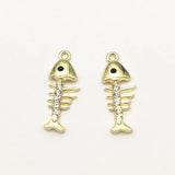 100pcs Rhinestone Pendants Fish Charm DIY Jewelry Findings & Components