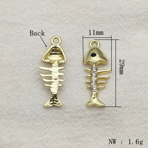 100pcs Rhinestone Pendants Fish Charm DIY Jewelry Findings & Components