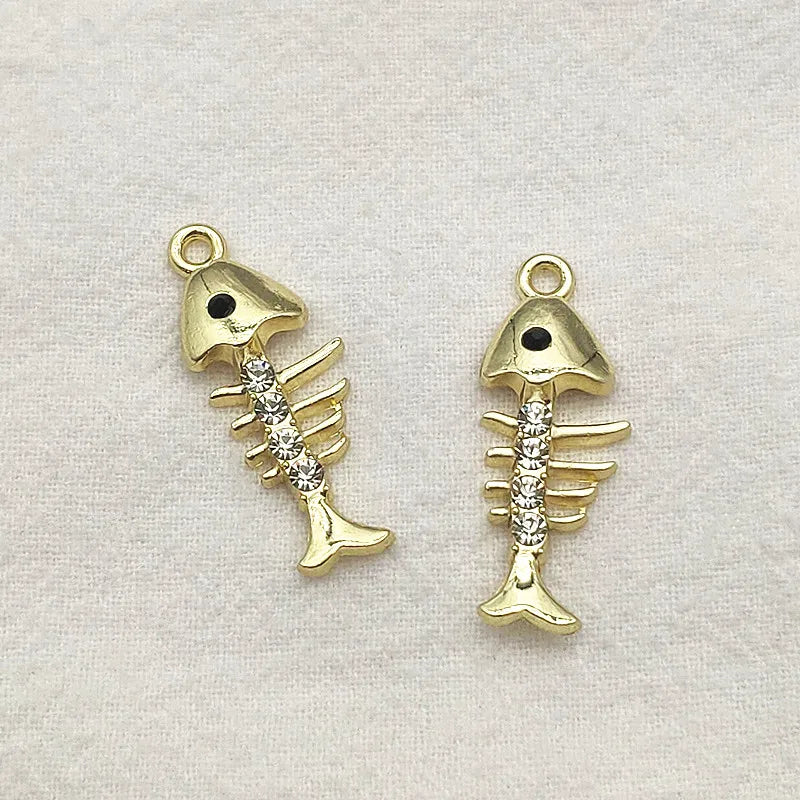 100pcs Rhinestone Pendants Fish Charm DIY Jewelry Findings & Components