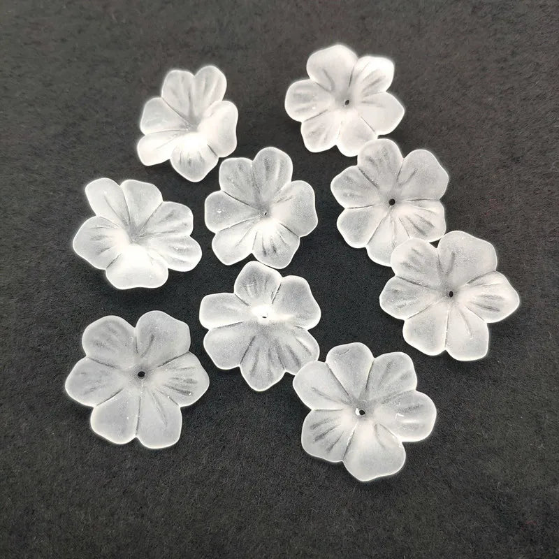 300pcs Clear Frosted Flower Acrylic Beads For DIY Jewelry