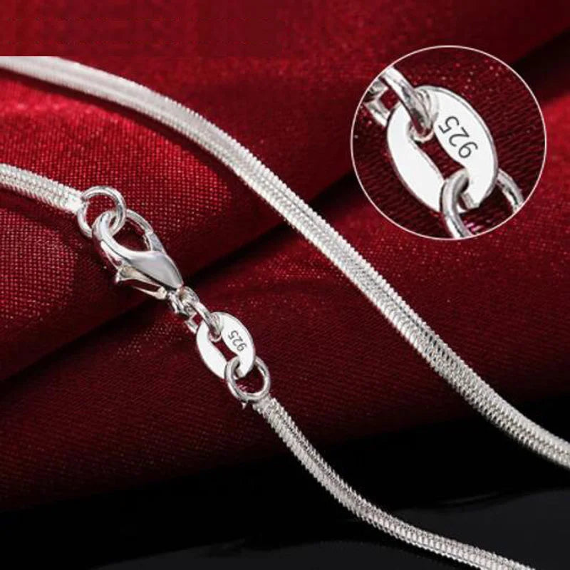 925 Sterling Silver Men Necklace Flat Snake Chain 16-30 inch