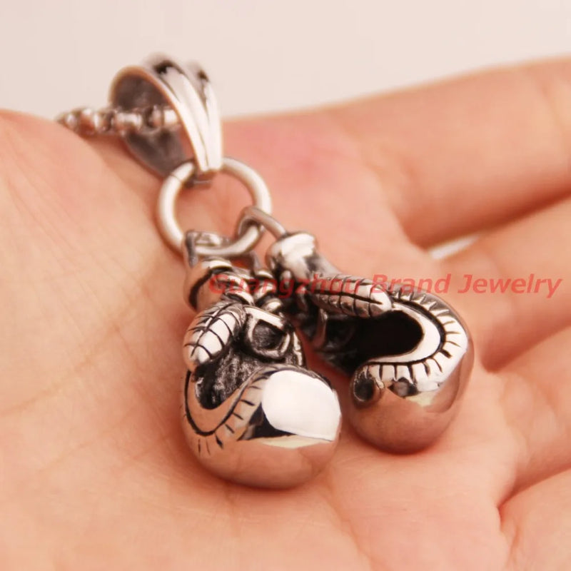Silver Boxing Glove Pendant Necklace Set for Men Boys