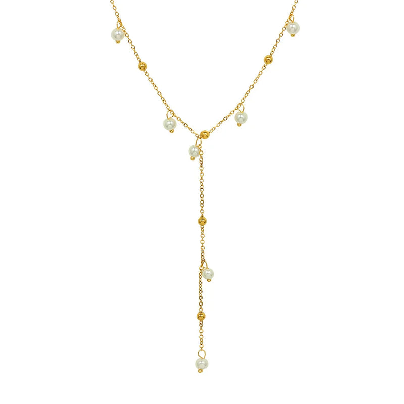 316L Stainless Steel Pearl Drop Y Necklace