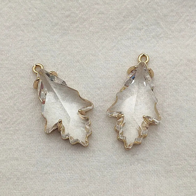 30pcs Glass Copper Leaf Pendants for DIY Jewelry