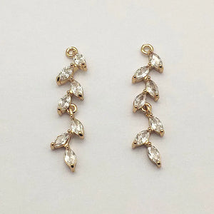 Cubic Zirconia Pendants Copper Leaf Charm For Necklace/Earrings DIY