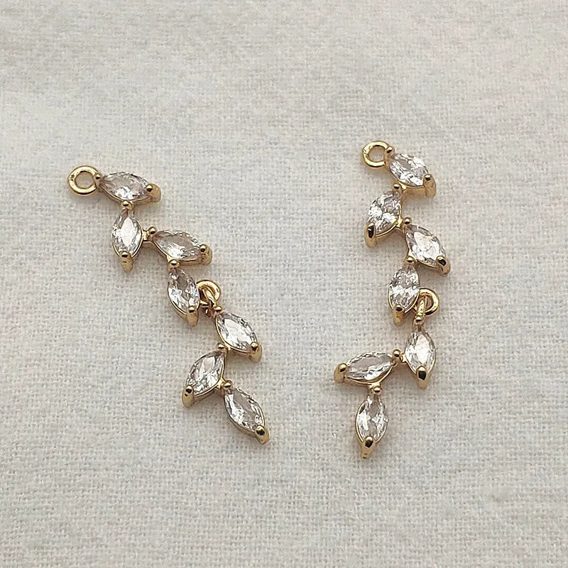 Cubic Zirconia Pendants Copper Leaf Charm For Necklace/Earrings DIY