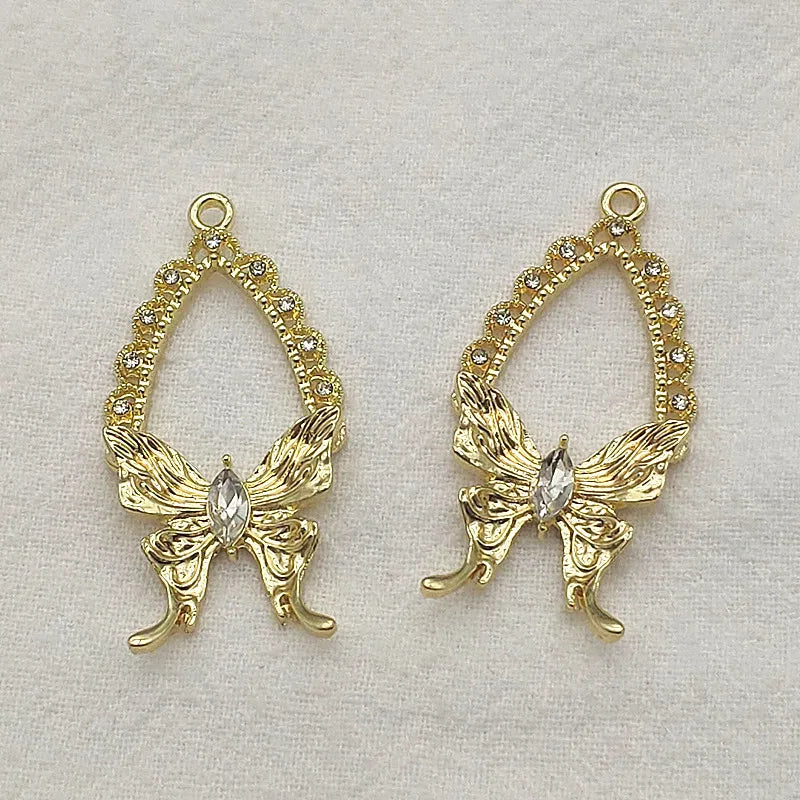 Alloy Rhinestone Butterfly Charm Jewelry Findings 50pcs