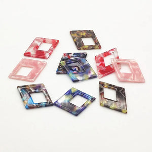 Arrival! 38x28mm 50pcs Acetic Acid Rhombus Charm for Necklace/Earring DIY Parts