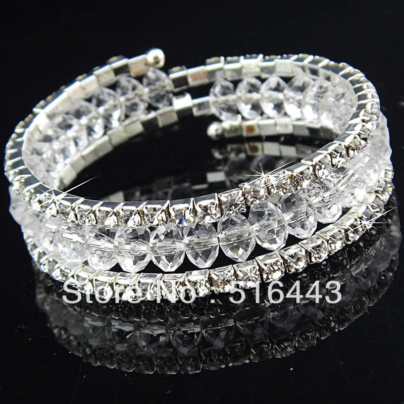 Clear Crystal Czech Rhinestones Stretchy Women Charms Bangles Bracelets Jewelry