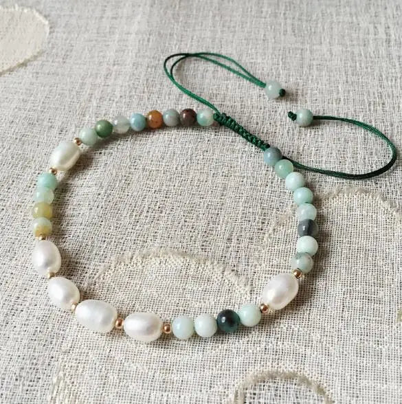 Natural Gemstone Pearl Bracelet Small Rice Pearl Adjustable Bracelets Women Girl