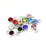 50Pcs Birthstone Charms 6mm Round Rhinestones Stainless Steel DIY Jewelry