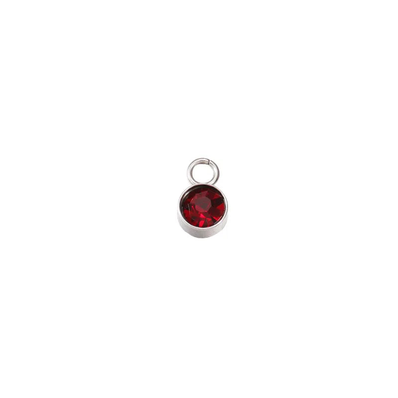 50Pcs Birthstone Charms 6mm Round Rhinestones Stainless Steel DIY Jewelry