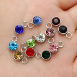 50Pcs Birthstone Charms 6mm Round Rhinestones Stainless Steel DIY Jewelry