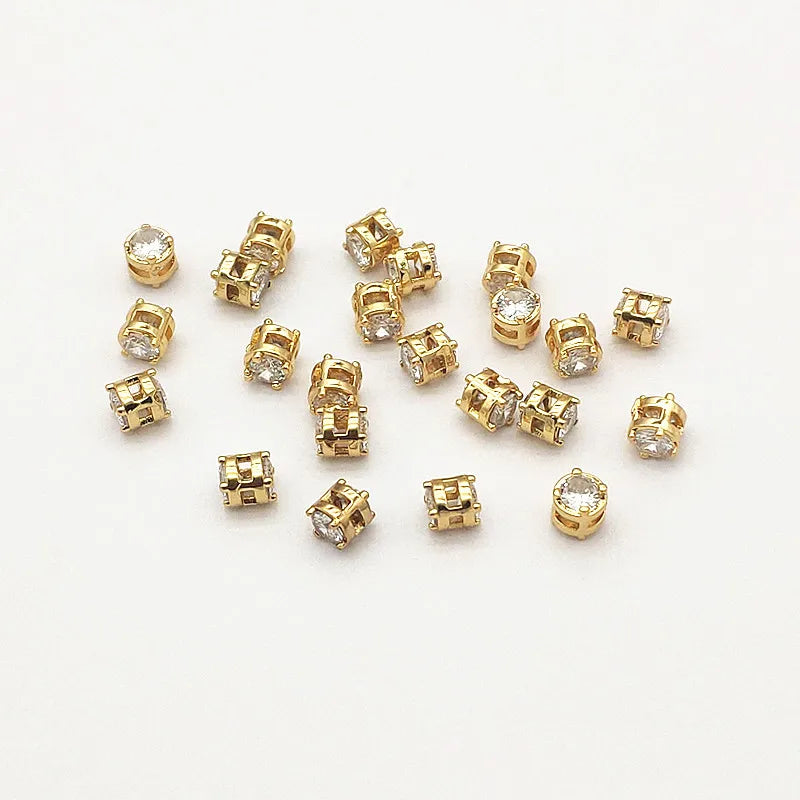 Cubic Zirconia/Copper Beads for Jewelry Making, 50pcs