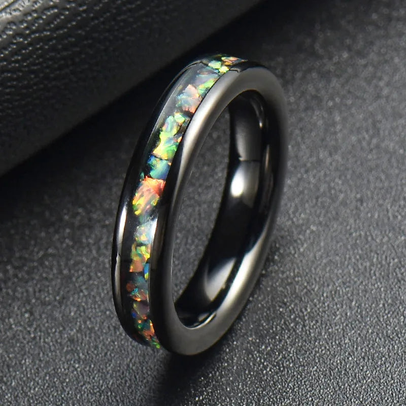 6mm Stainless Steel Wedding Rings Colorful Opal Size 6-13