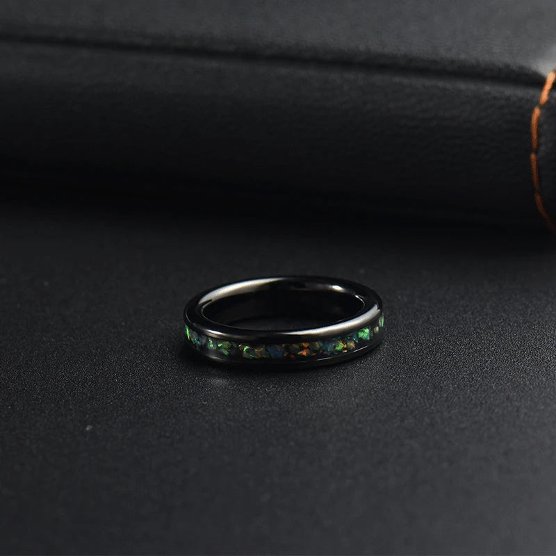 6mm Stainless Steel Wedding Rings Colorful Opal Size 6-13