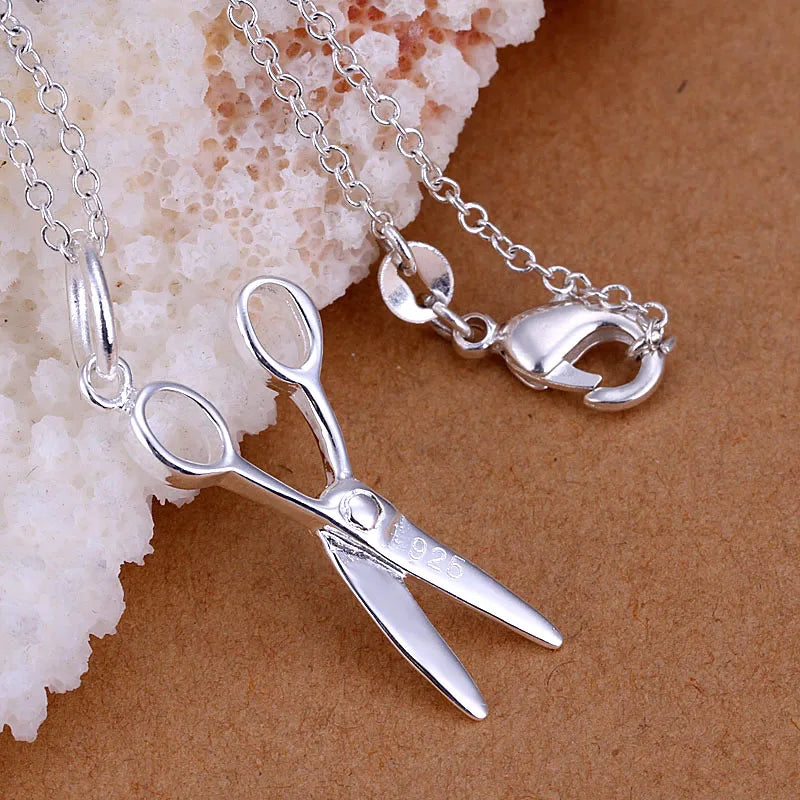 925 Silver Small Scissors Necklace Pendant For Women