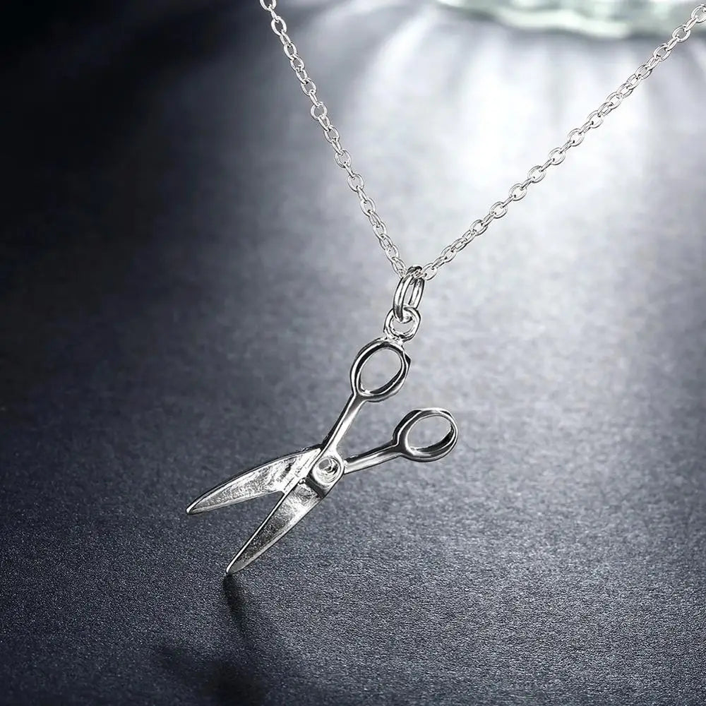 925 Silver Small Scissors Necklaces Pendant For Women