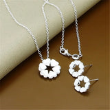 925 Silver Heart Necklace Earrings Set for Woman
