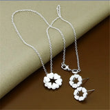 925 Silver Heart Necklace Earrings Set for Woman