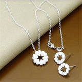 925 Silver Heart Necklace Earrings Set for Woman