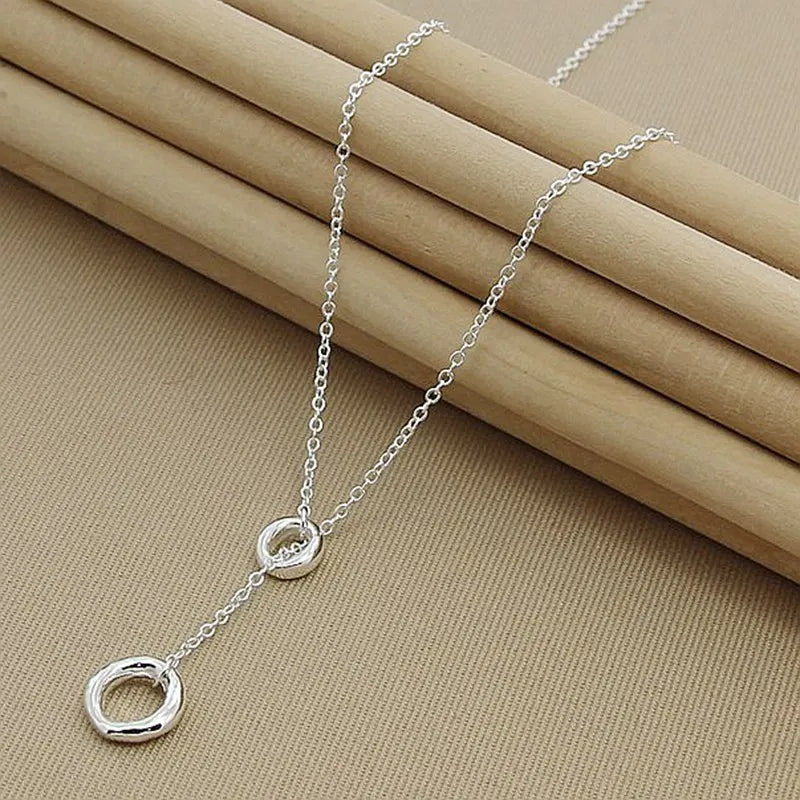 925 Silver Necklace O Round Circle Chain For Women