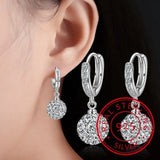 925 Silver Bead Earrings with Rhinestone Crystal Ball Tassel Drop