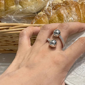 925 Silver Bead Ring for Women Girl Woven Chain Hiphop Adj