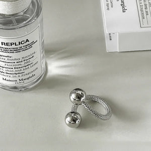 925 Silver Bead Ring for Women Girl Woven Chain Hiphop Adj