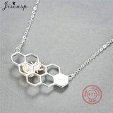 925 Silver Bee Honeycomb Necklace for Women
