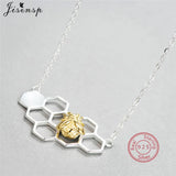 925 Silver Bee Honeycomb Necklace for Women