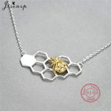 925 Silver Bee Honeycomb Necklace for Women