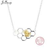 925 Silver Bee Honeycomb Necklace for Women