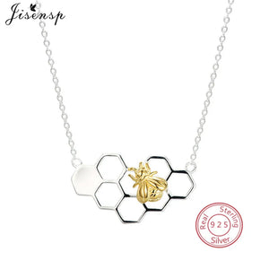 925 Silver Bee Honeycomb Necklace for Women