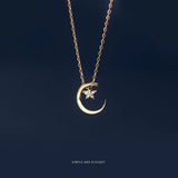 925 Silver Moon Star CZ Pendant Necklace For Women Girls