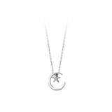 925 Silver Moon Star CZ Pendant Necklace For Women Girls
