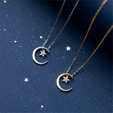 925 Silver Moon Star CZ Pendant Necklace For Women Girls